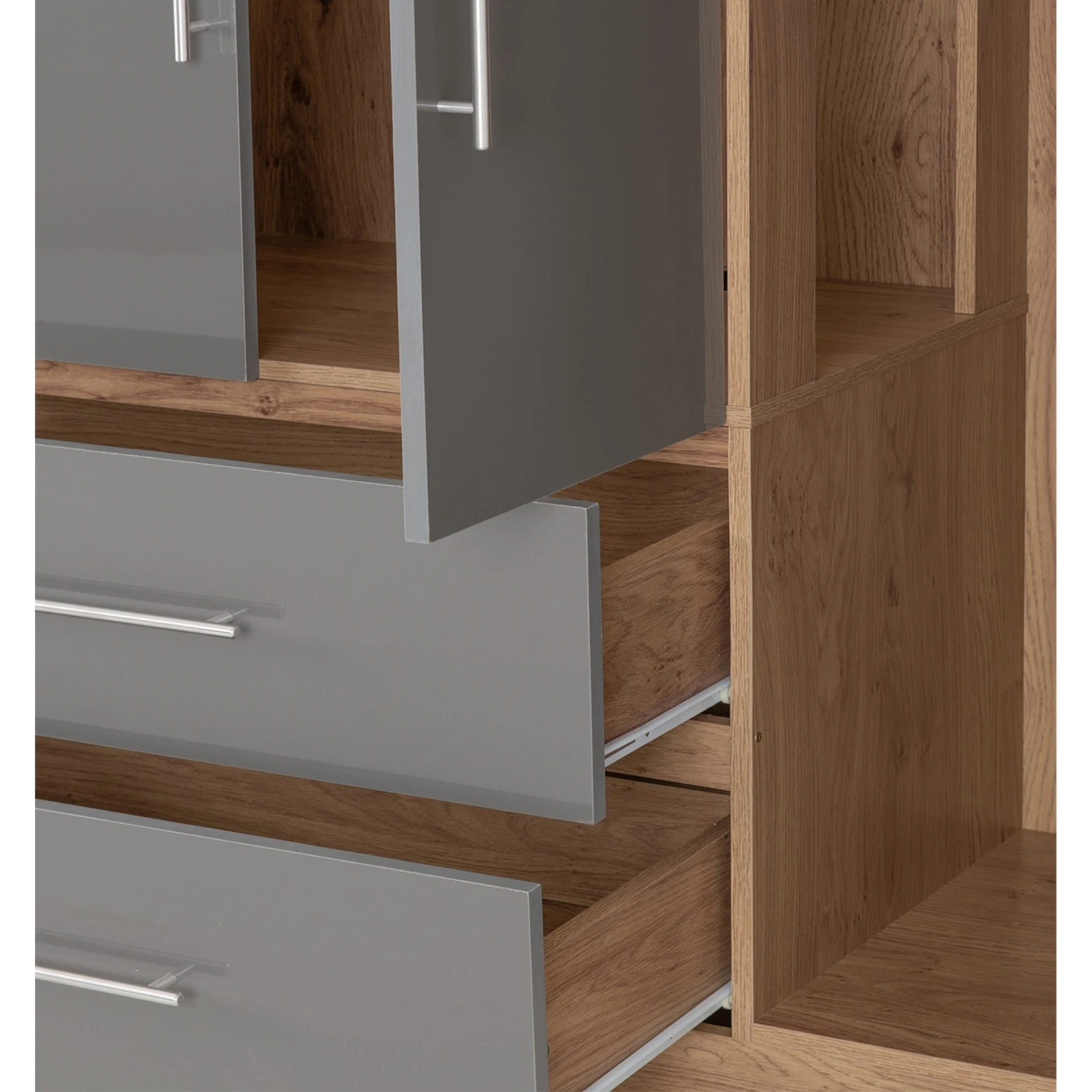 Seville Grey Gloss & Light Oak 4 Door 2 Drawer Wardrobe 7 Seville Grey Gloss & Light Oak 4 Door 2 Drawer Wardrobe - Image 5