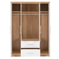 Seville White Gloss & Light Oak 4 Door 2 Drawer Wardrobe -Cheap Bed Store seville white gloss light oak 4 door 2 drawer wardrobe p76556 123873 zoom