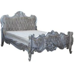 Silver Antique French Style Crushed Velvet Bed
