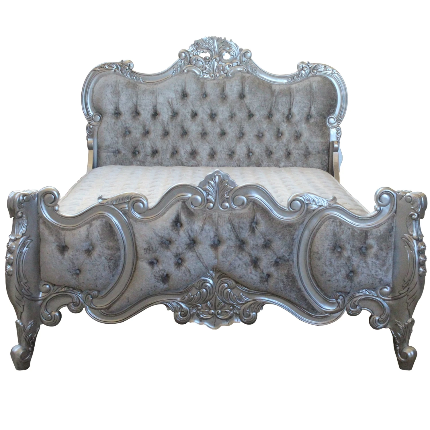 Silver Antique French Style Crushed Velvet Bed 4 Silver Antique French Style Crushed Velvet Bed - Image 2