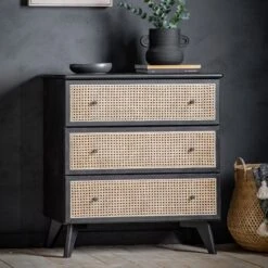 Skylar Natural Rattan 3 Drawer Chest 90 X 45 X 87 Cm