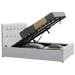 Valentina Light Grey Linen Ottoman Bed